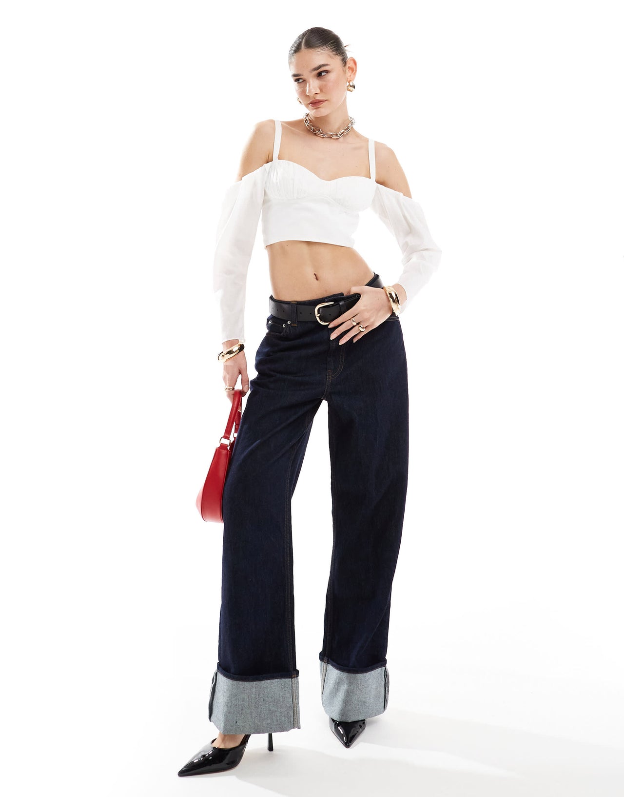 ASOS DESIGN ruched bust crop top with exaggerated sleeves in white