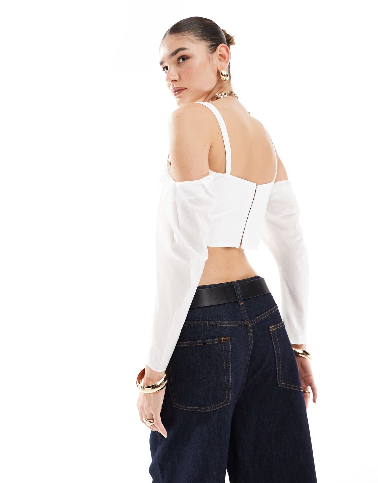 ASOS DESIGN ruched bust crop top with exaggerated sleeves in white