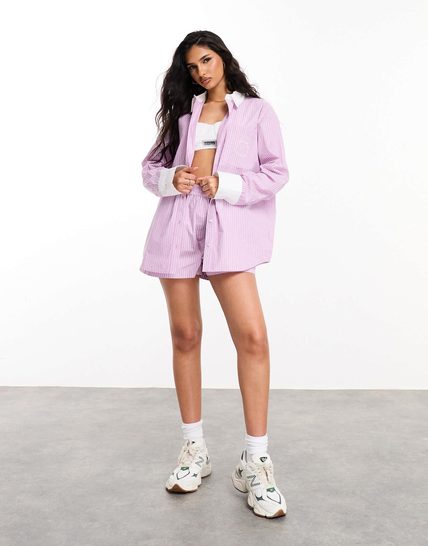 ASOS DESIGN Weekend Collective co-ord oversized shirt with colour blocking in pink stripe