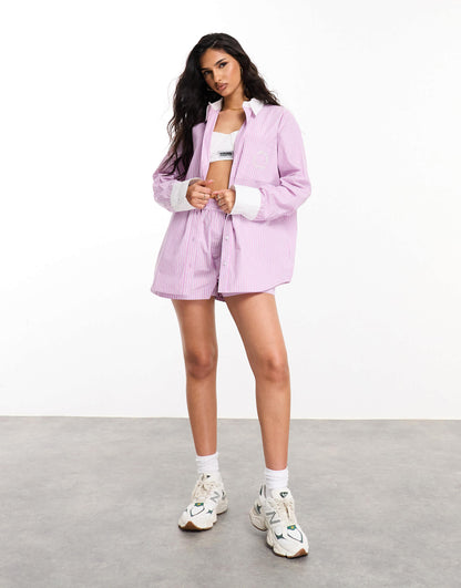ASOS DESIGN Weekend Collective co-ord oversized shirt with colour blocking in pink stripe