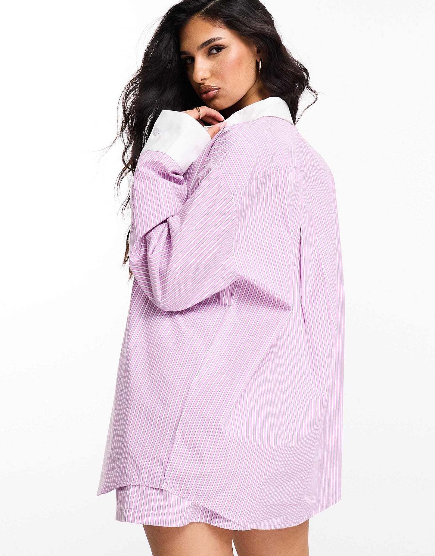 ASOS DESIGN Weekend Collective co-ord oversized shirt with colour blocking in pink stripe