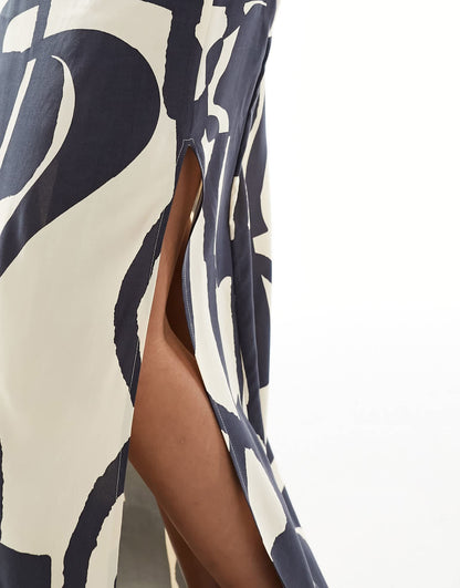 ASOS DESIGN split leg maxi skirt co-ord in mono abstract print