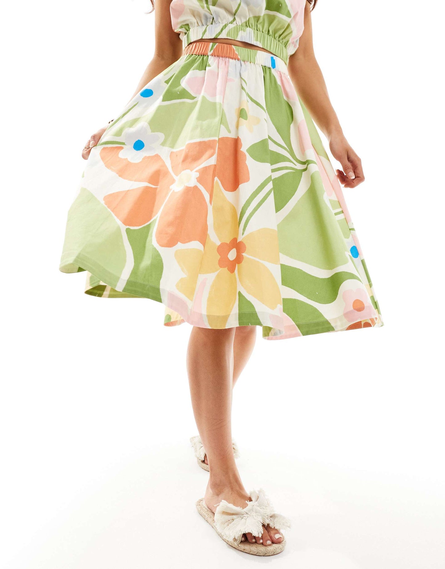 ASOS DESIGN cotton a-line midi skirt in bright abstract floral print co-ord