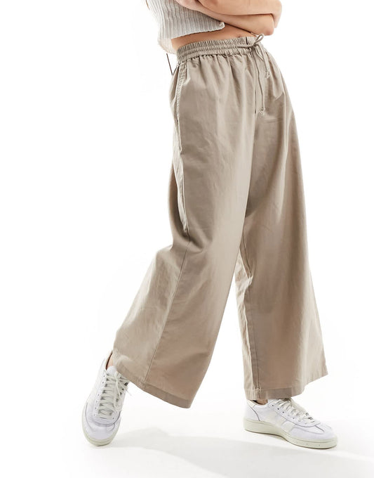 ASOS DESIGN pull on barrel leg trouser with linen in taupe