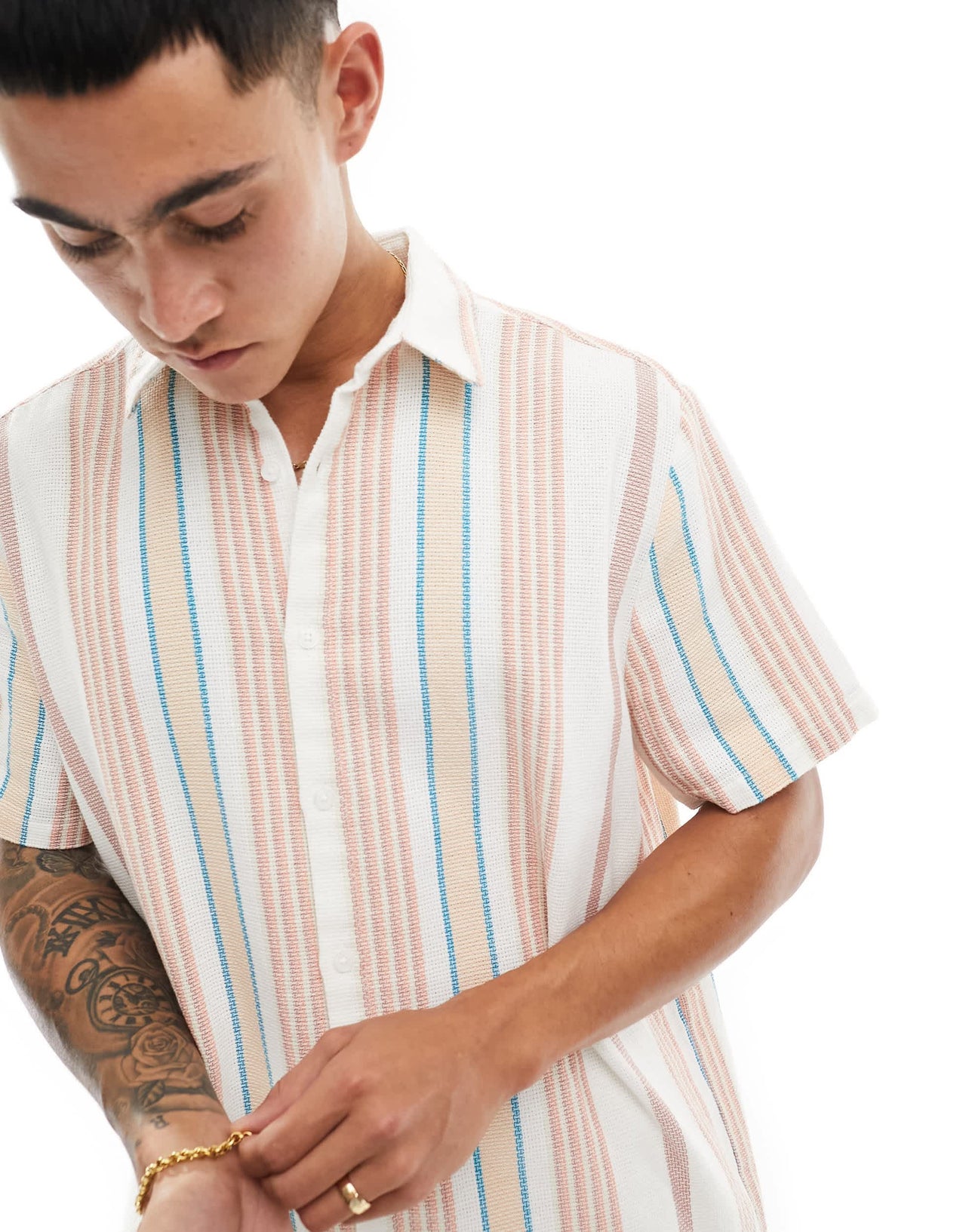 ASOS DESIGN relaxed shirt in tonal basket weave stripe