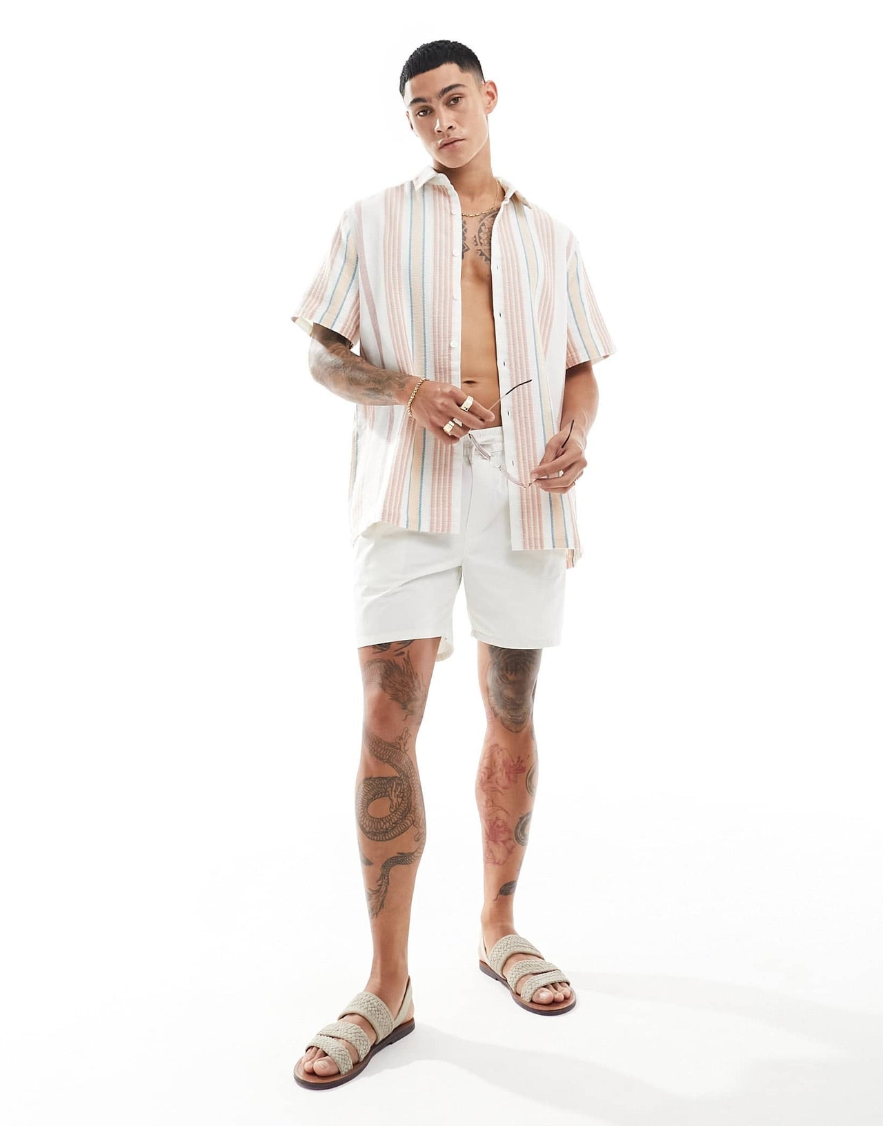 ASOS DESIGN relaxed shirt in tonal basket weave stripe