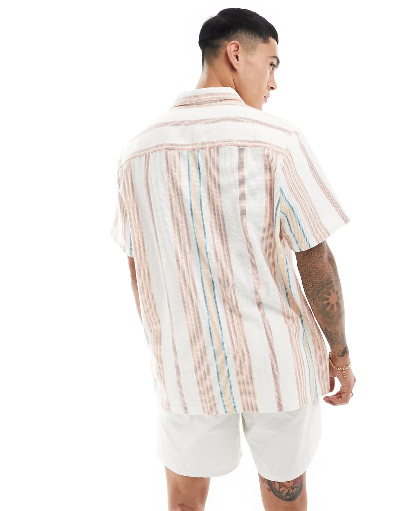 ASOS DESIGN relaxed shirt in tonal basket weave stripe