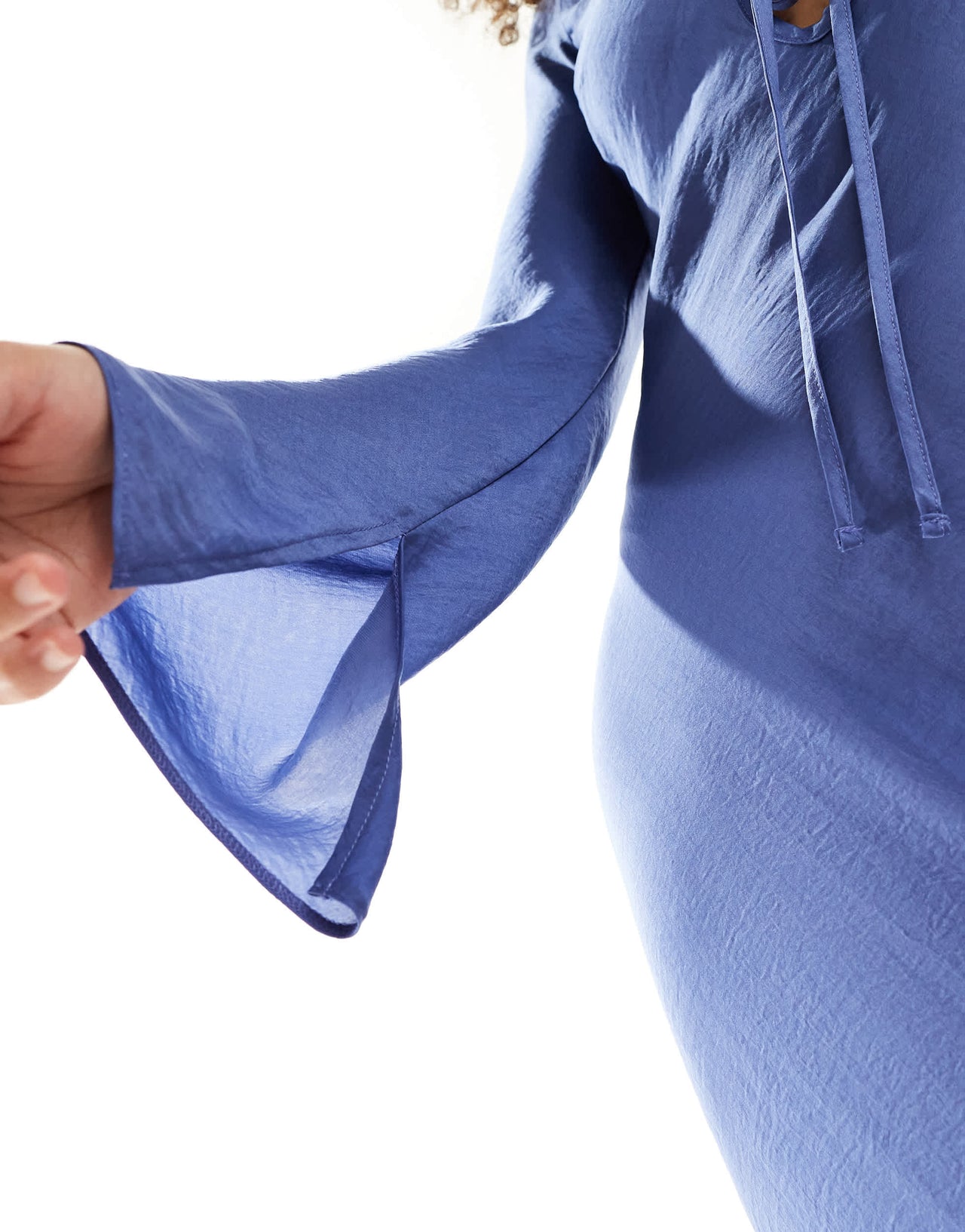 ASOS DESIGN tie front long sleeve midi dress with binding in indigo