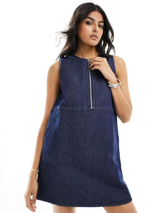 Nobody's Child Homerton denim mini pinny dress in blue