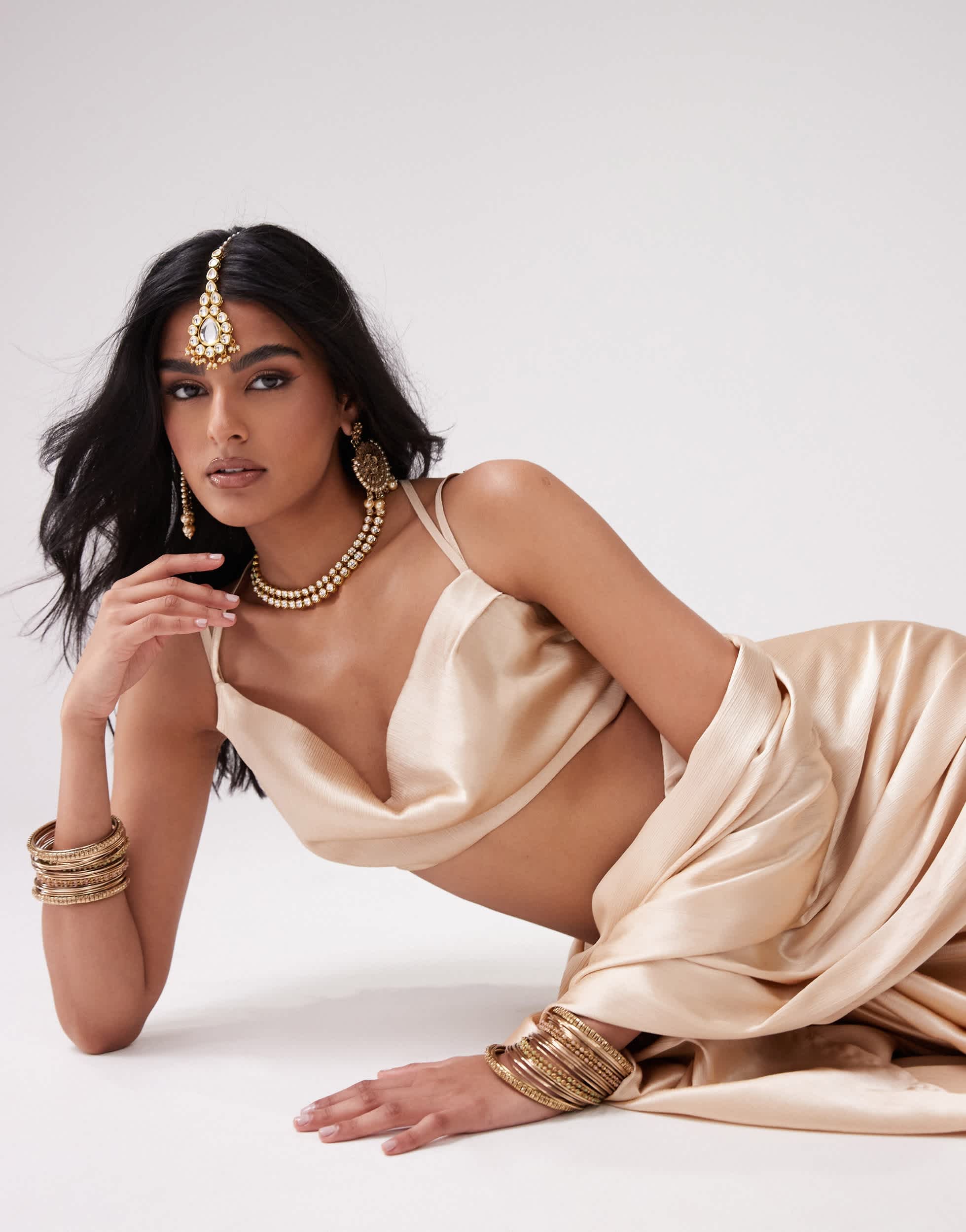 Kanya London scoop neck spaghetti strap top in champagne