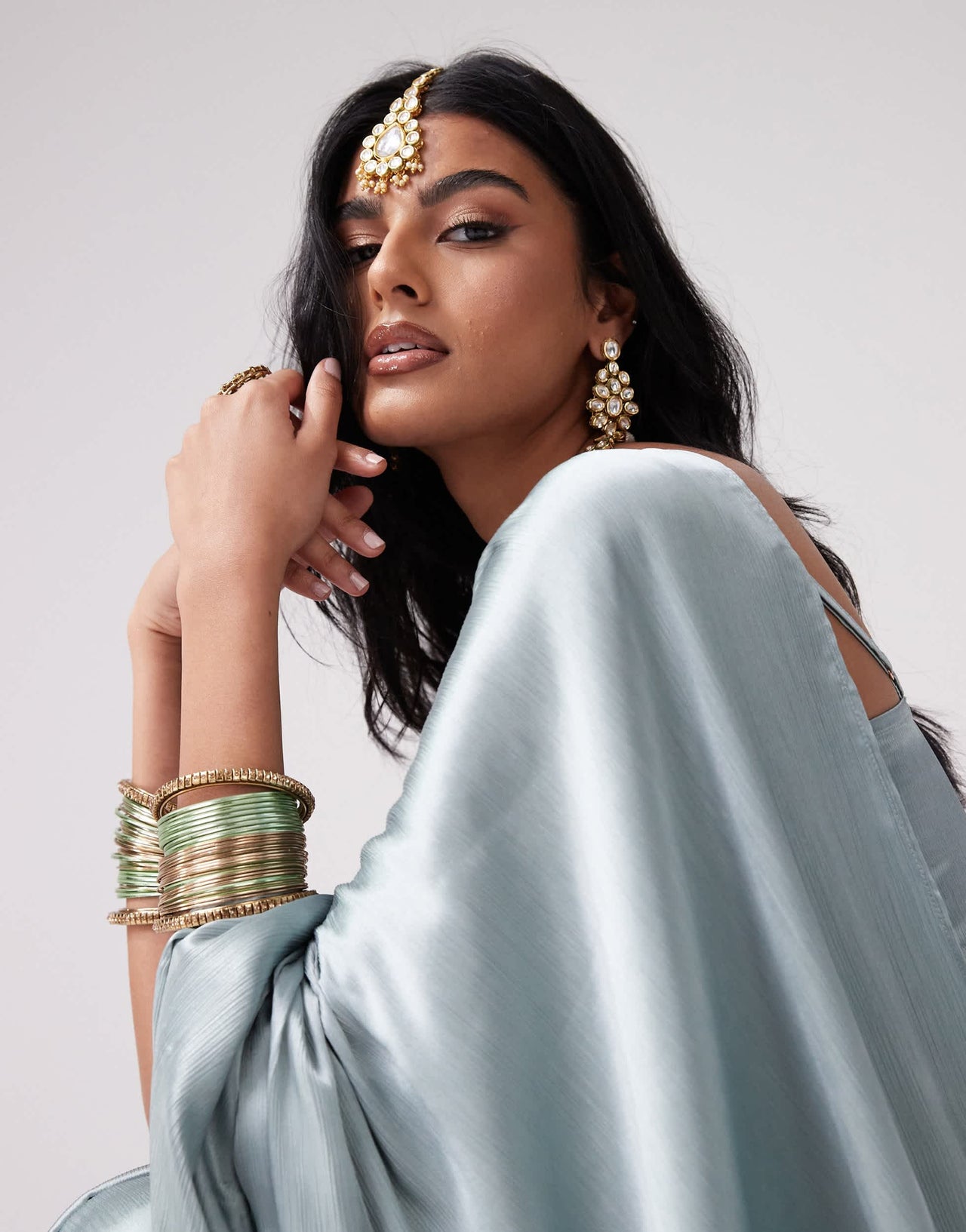 Kanya London saree co-ord set in misty blue