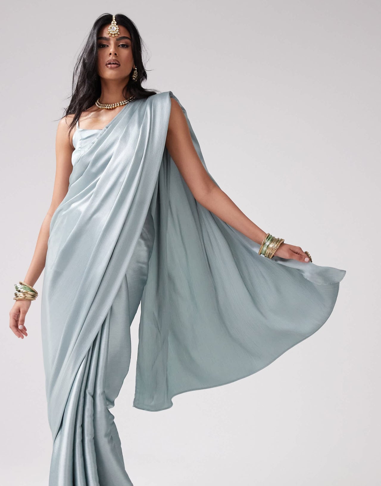 Kanya London saree co-ord set in misty blue