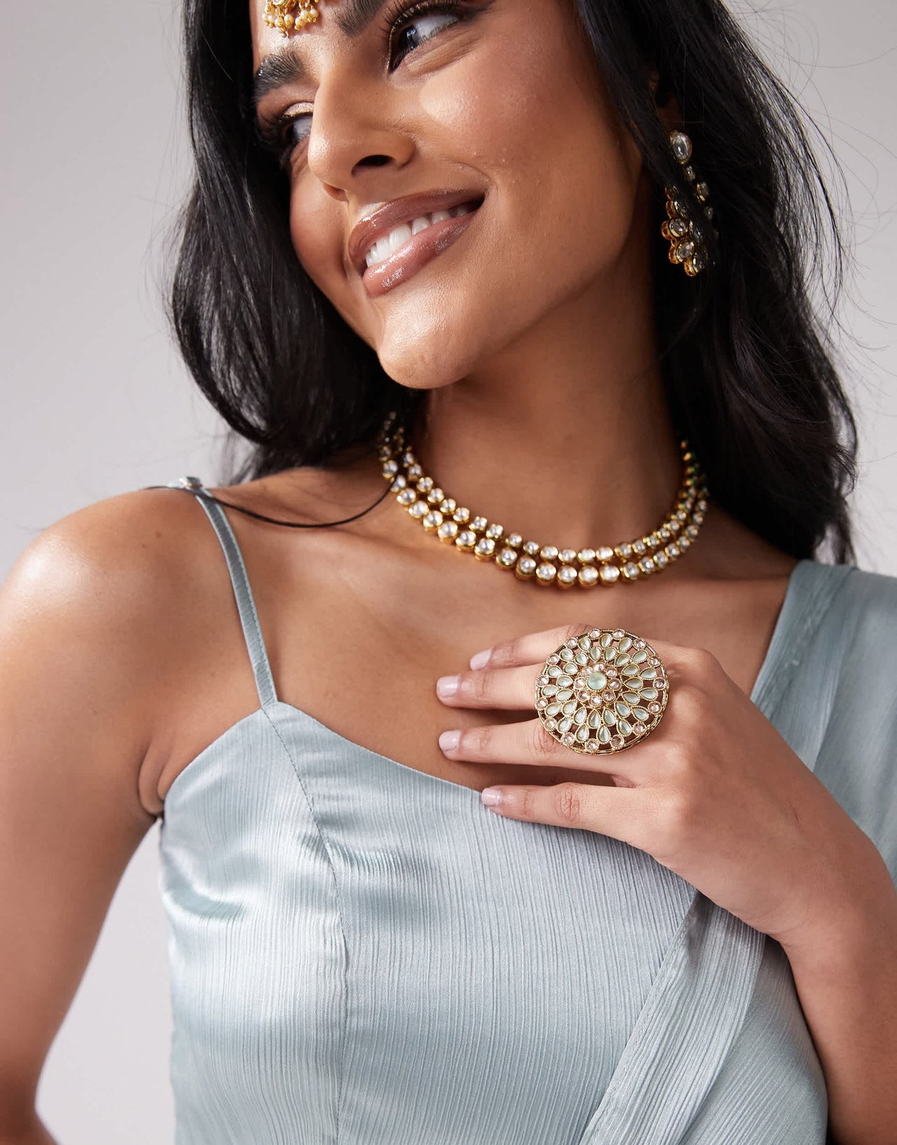 Kanya London saree co-ord set in misty blue