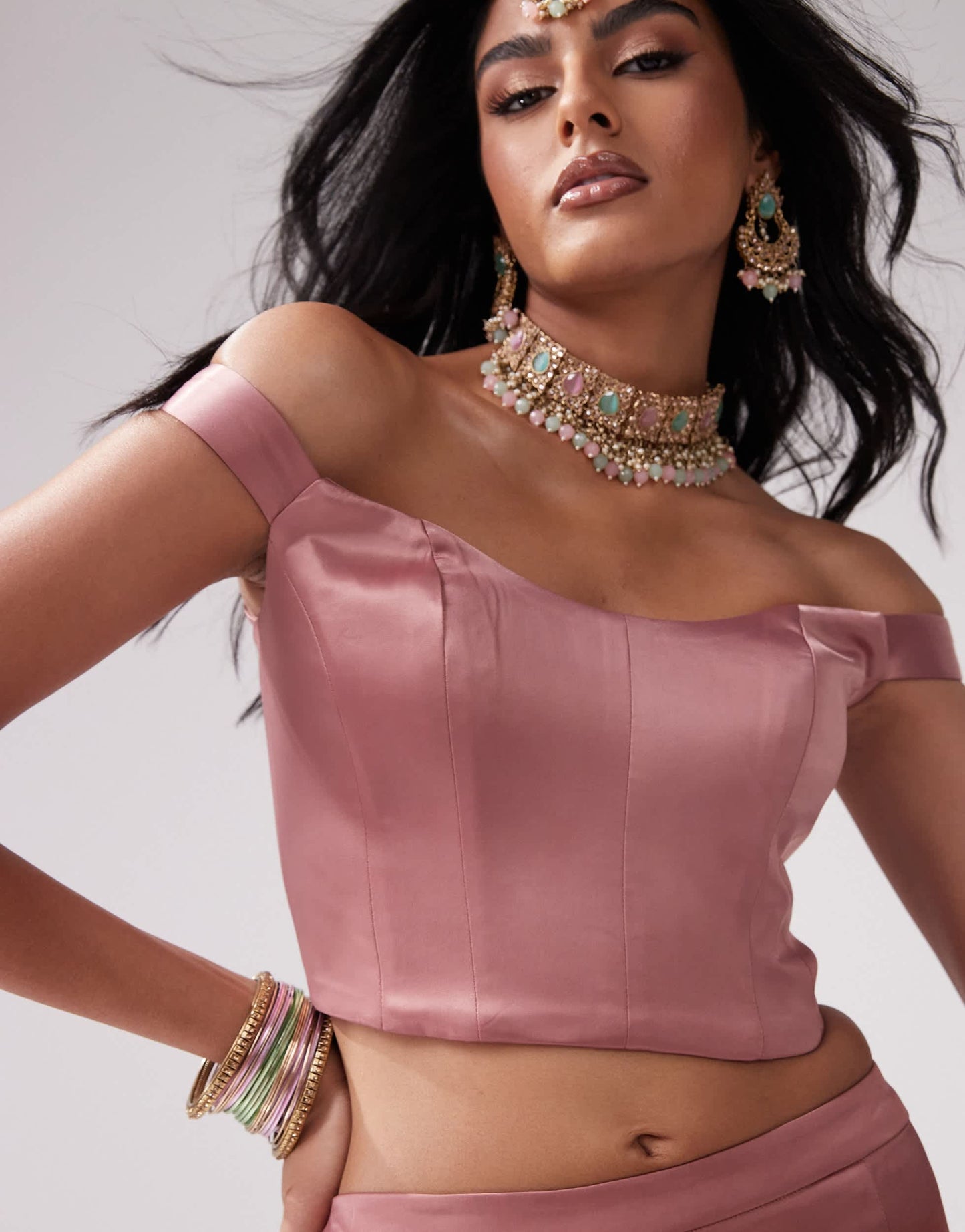 Kanya London off shoulder structured corset top co-ord in mink