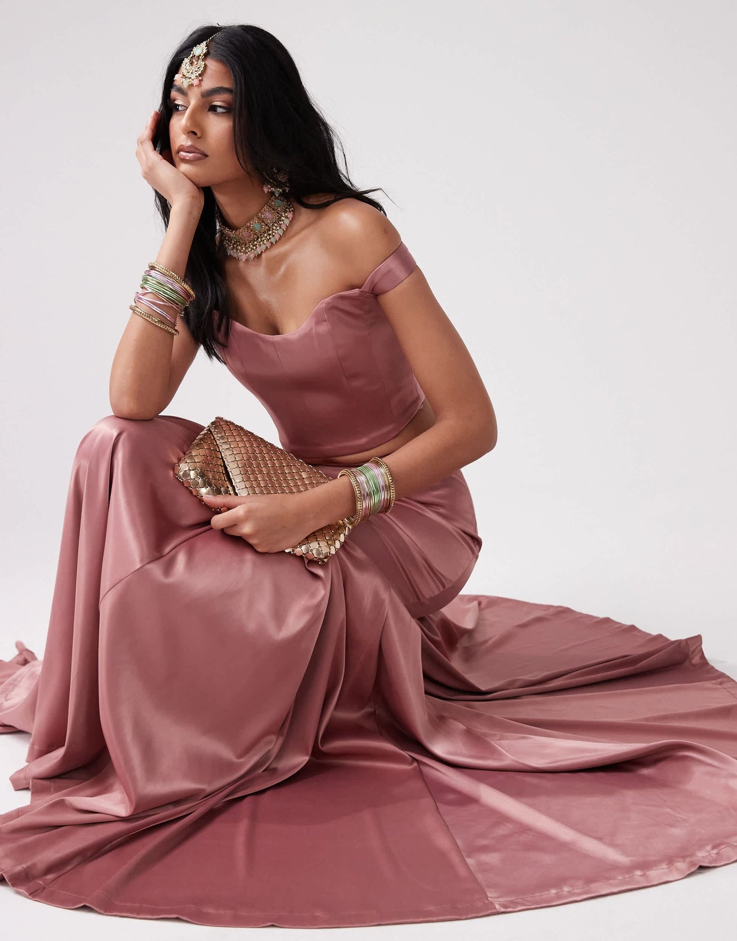 Kanya London off shoulder structured corset top co-ord in mink