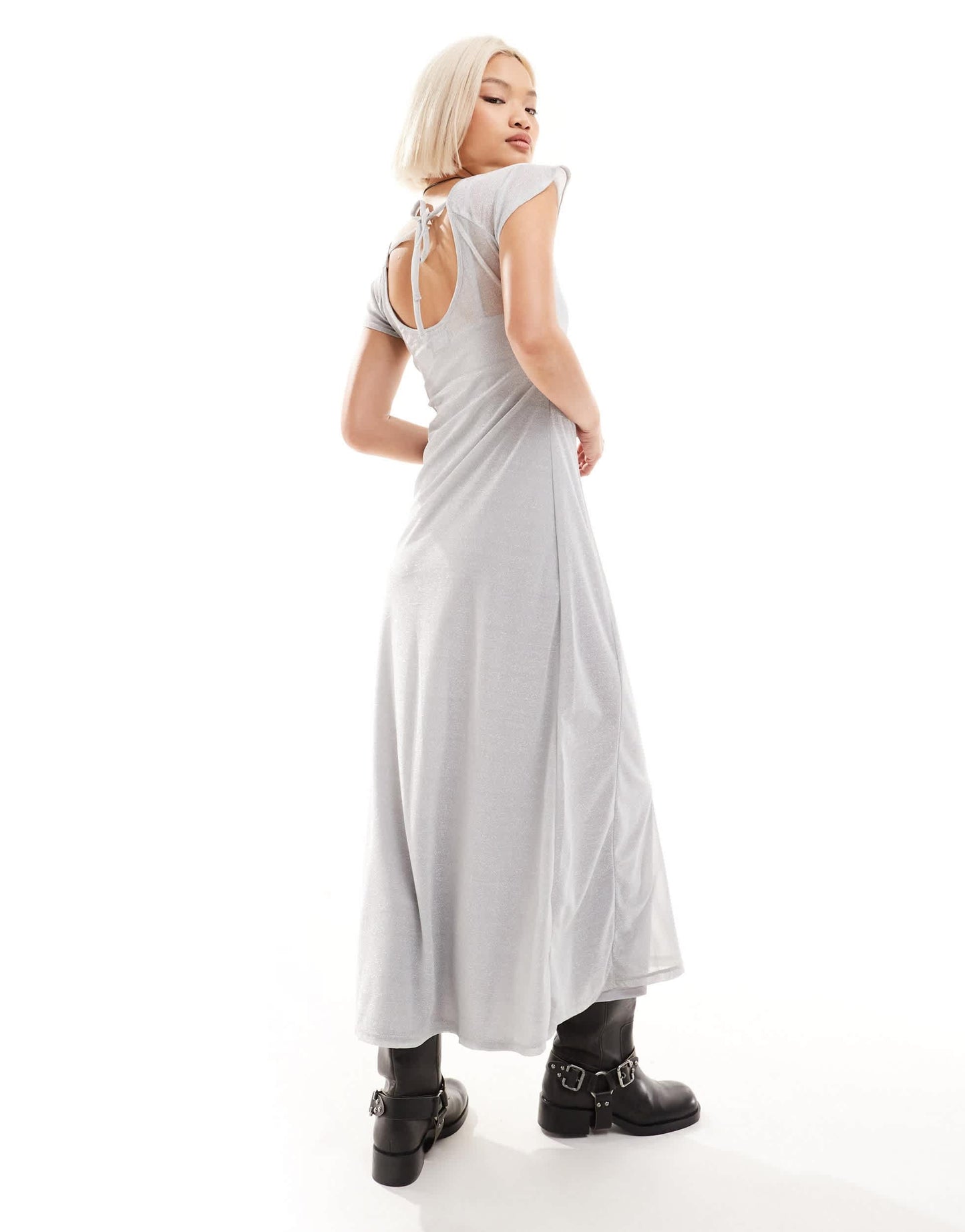 Reclaimed Vintage midi festival dress in silver mesh