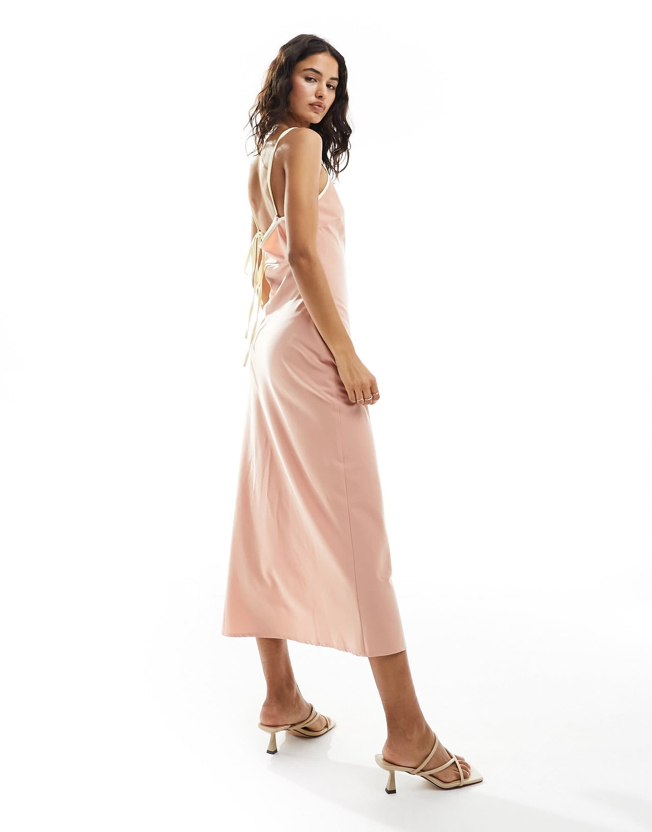 Pretty Lavish contrast trim satin slip midaxi dress in tan blush
