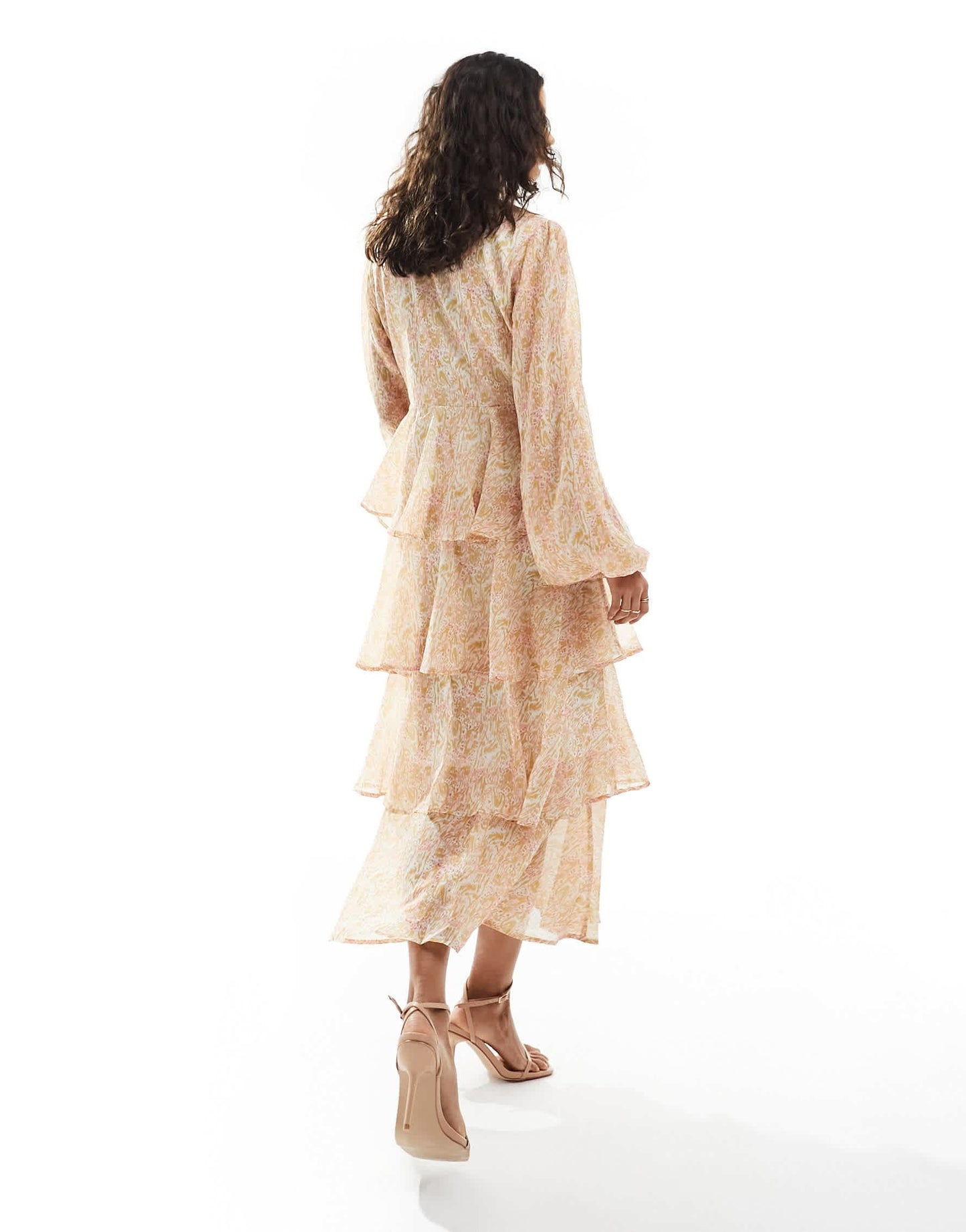 Pretty Lavish balloon sleeve tiered midaxi dress in animal sorbet