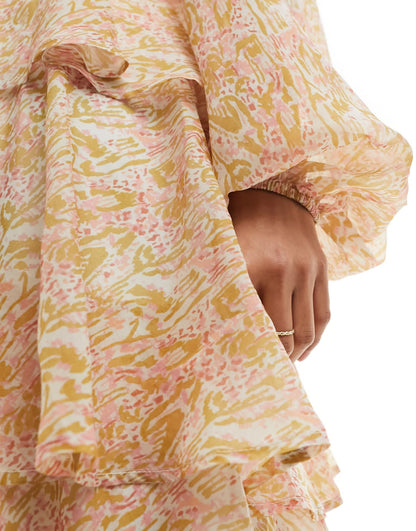 Pretty Lavish balloon sleeve tiered midaxi dress in animal sorbet