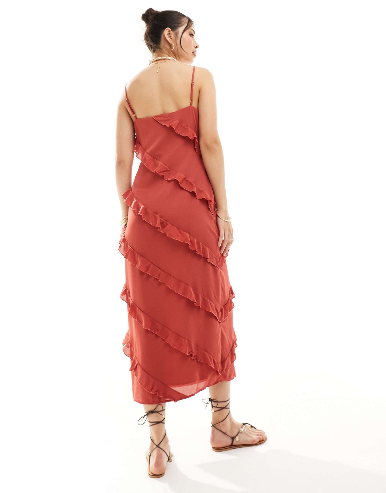 Pretty Lavish ruffle midaxi dress in dusky rose