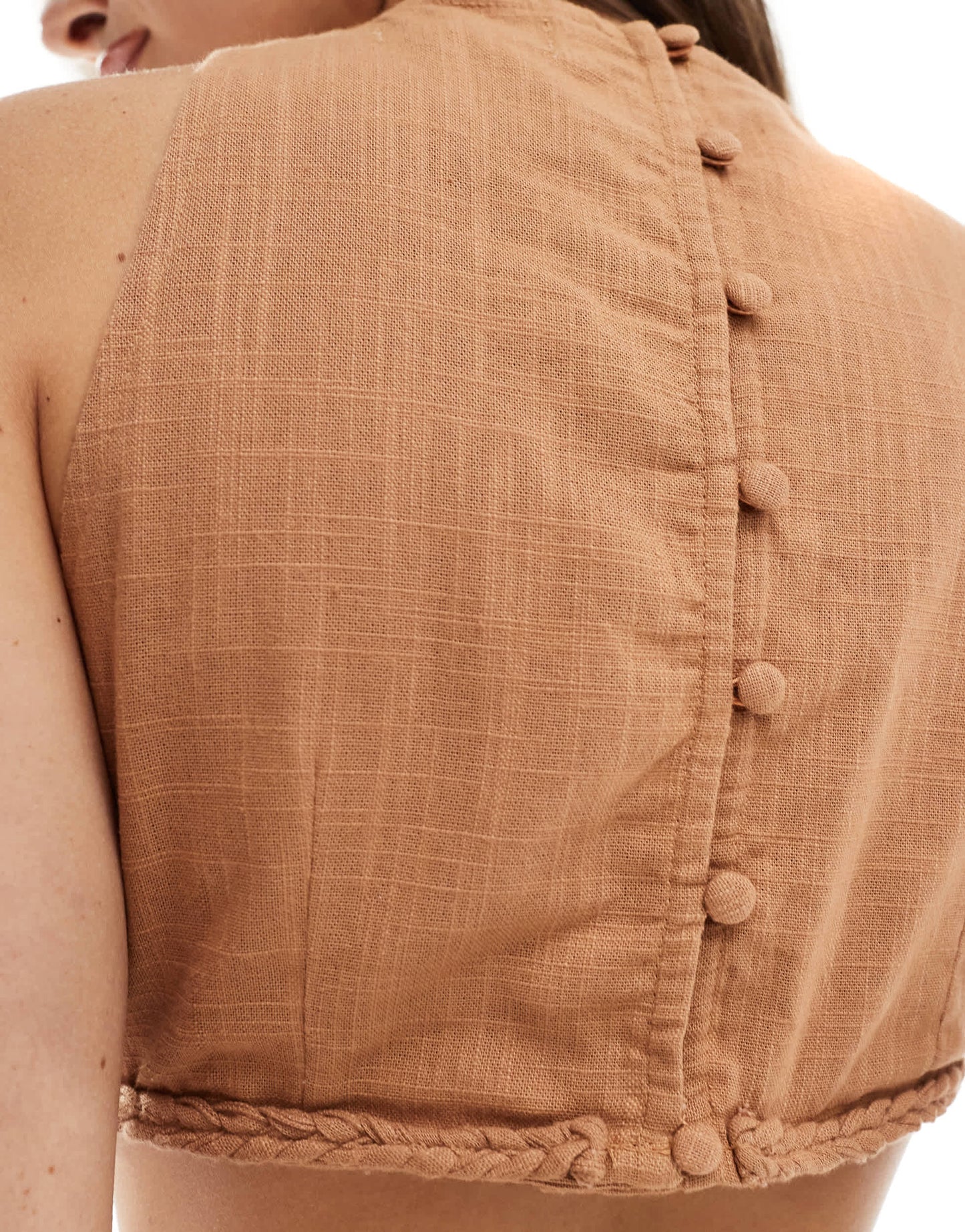 Pretty Lavish cut-out cotton mini dress in biscuit