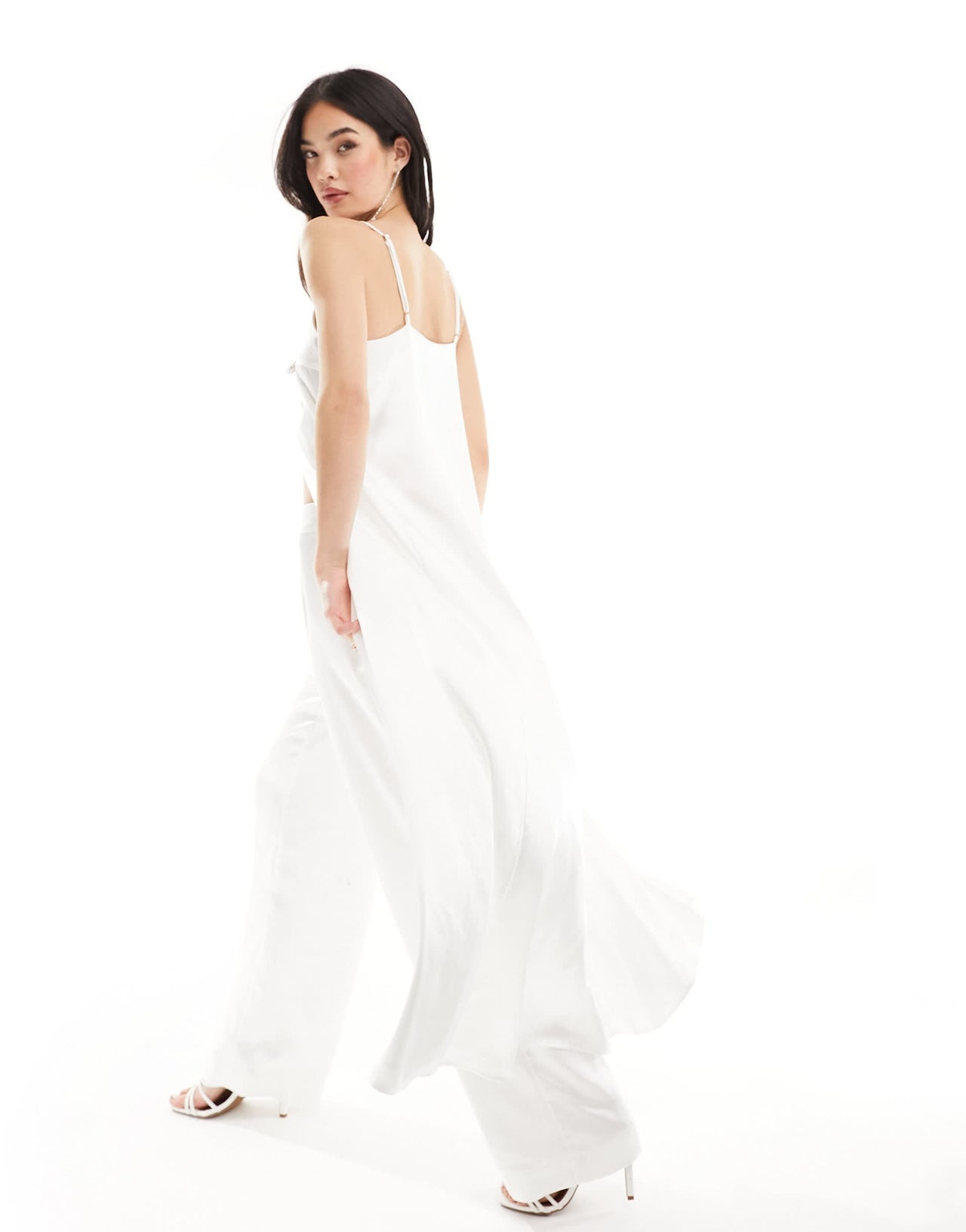 Y.A.S Bridal satin tie front maxi cami top co-ord with train in white