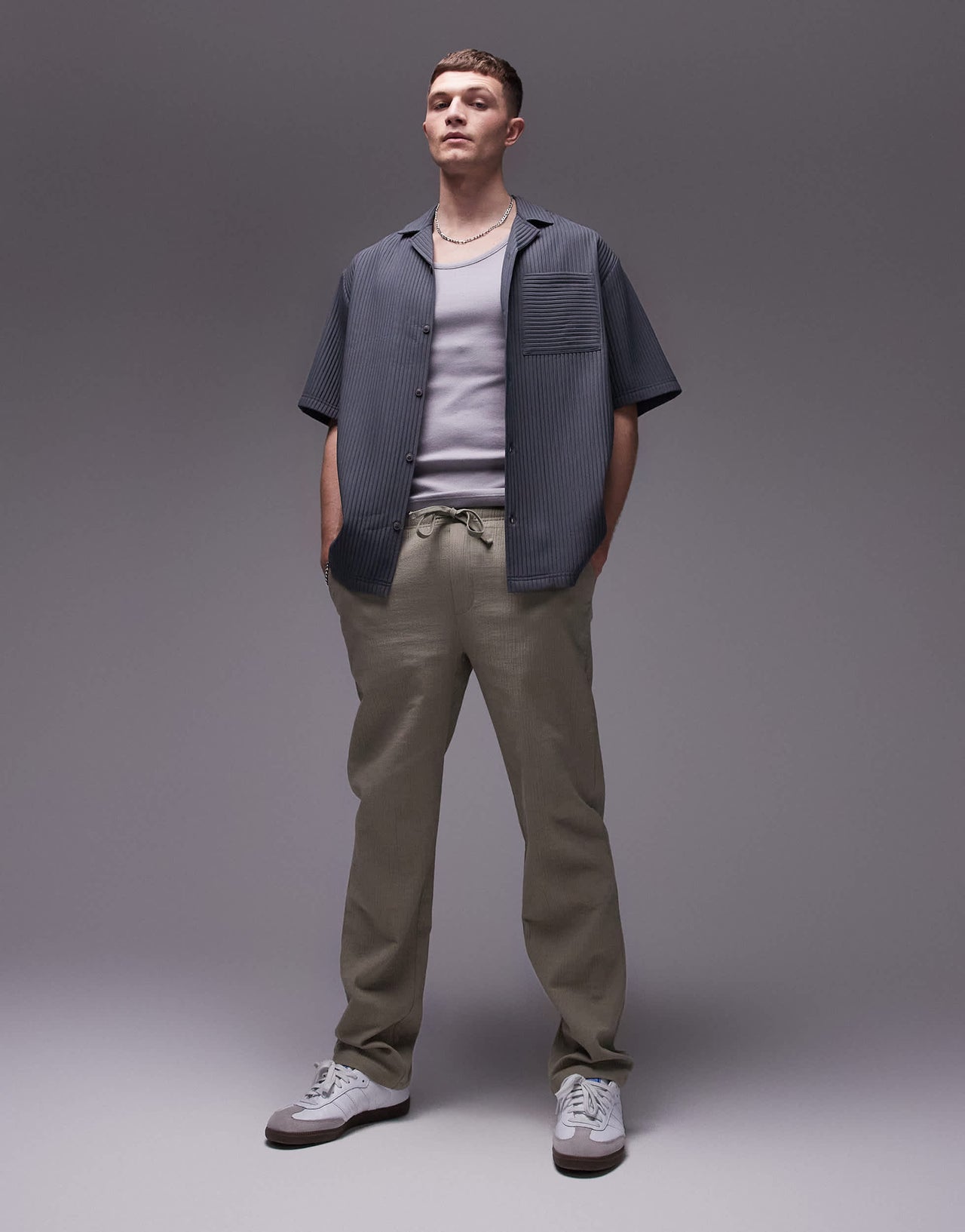 Topman straight leg textured trousers in khaki