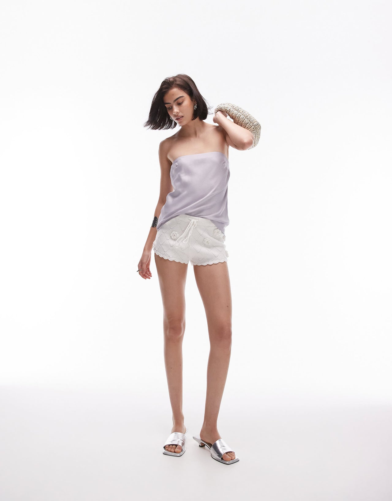 Topshop satin longline bandeau in mauve