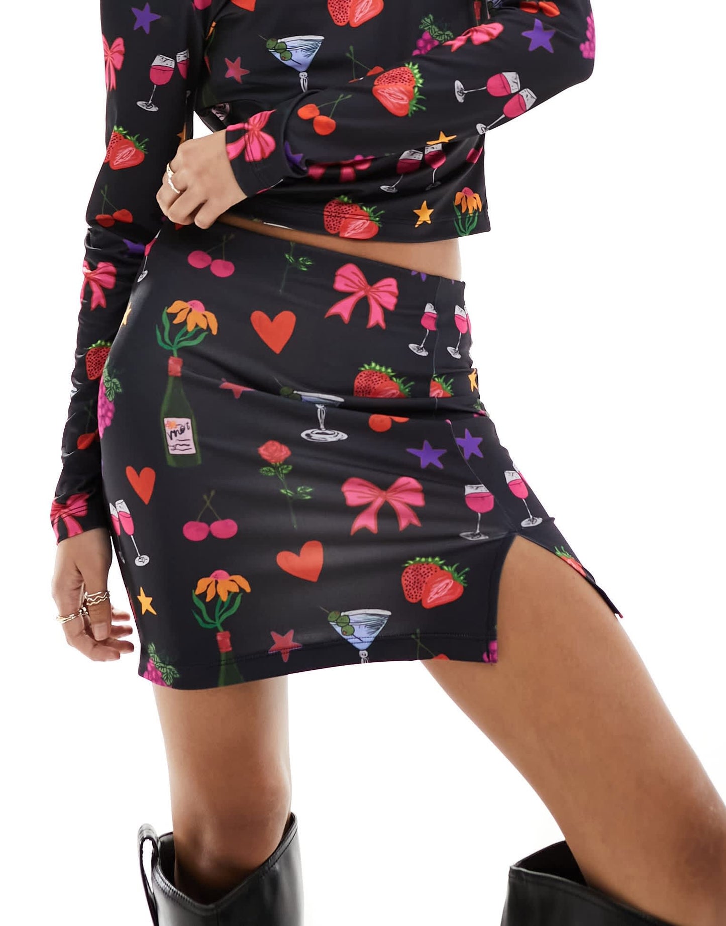 ASOS DESIGN mini skirt co ord in black graphic print