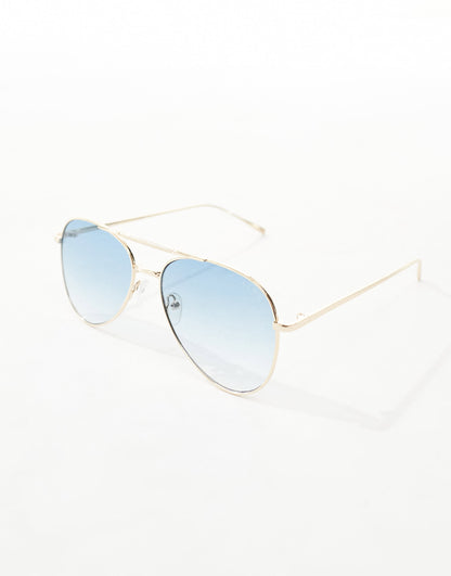 AIRE alpha metal aviator sunglasses in silver with blue lens