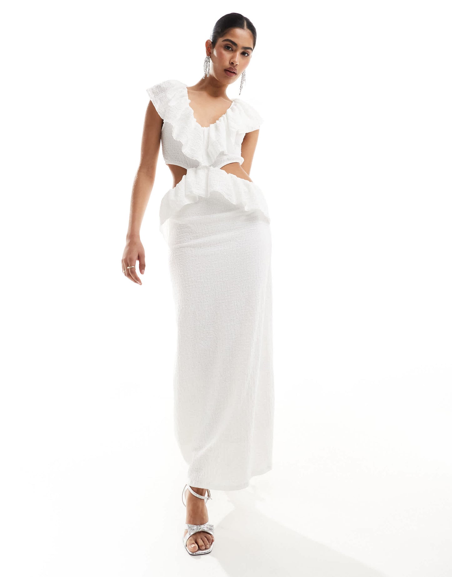 Pretty Lavish crinkle ruffle cut-out maxi dress in cream