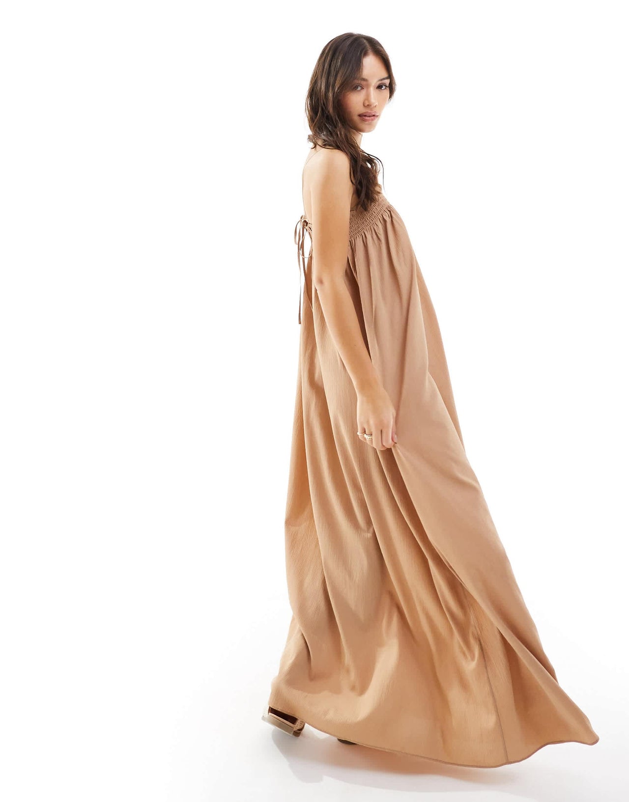 Pretty Lavish strappy oversized midaxi dress in biscuit