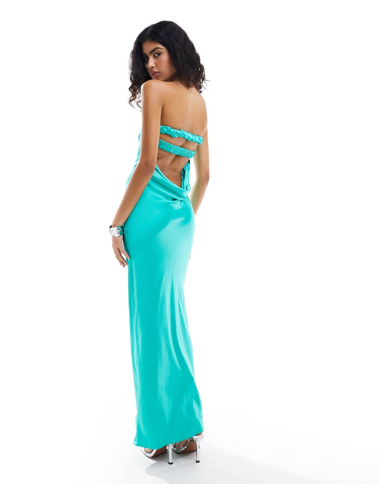 Pretty Lavish hammered satin maxi dress in jade green
