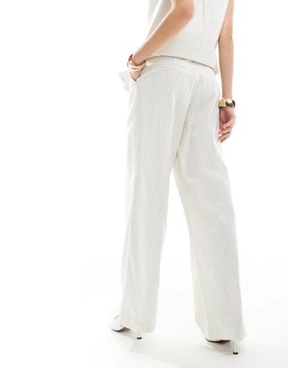 Pretty Lavish linen blend smart trouser co-ord in cream pinstripe