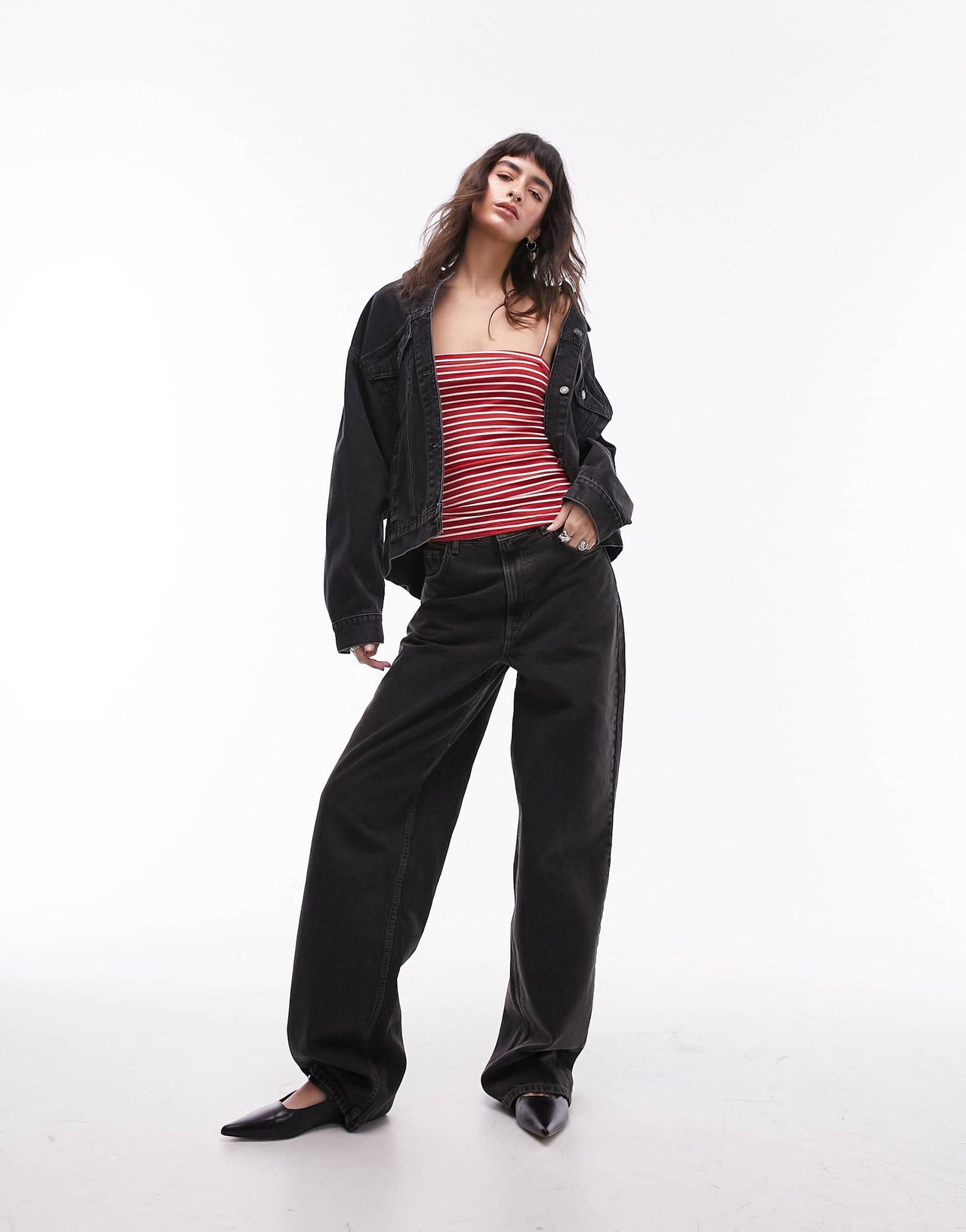 Topshop stripe spaghetti strap tube top in red