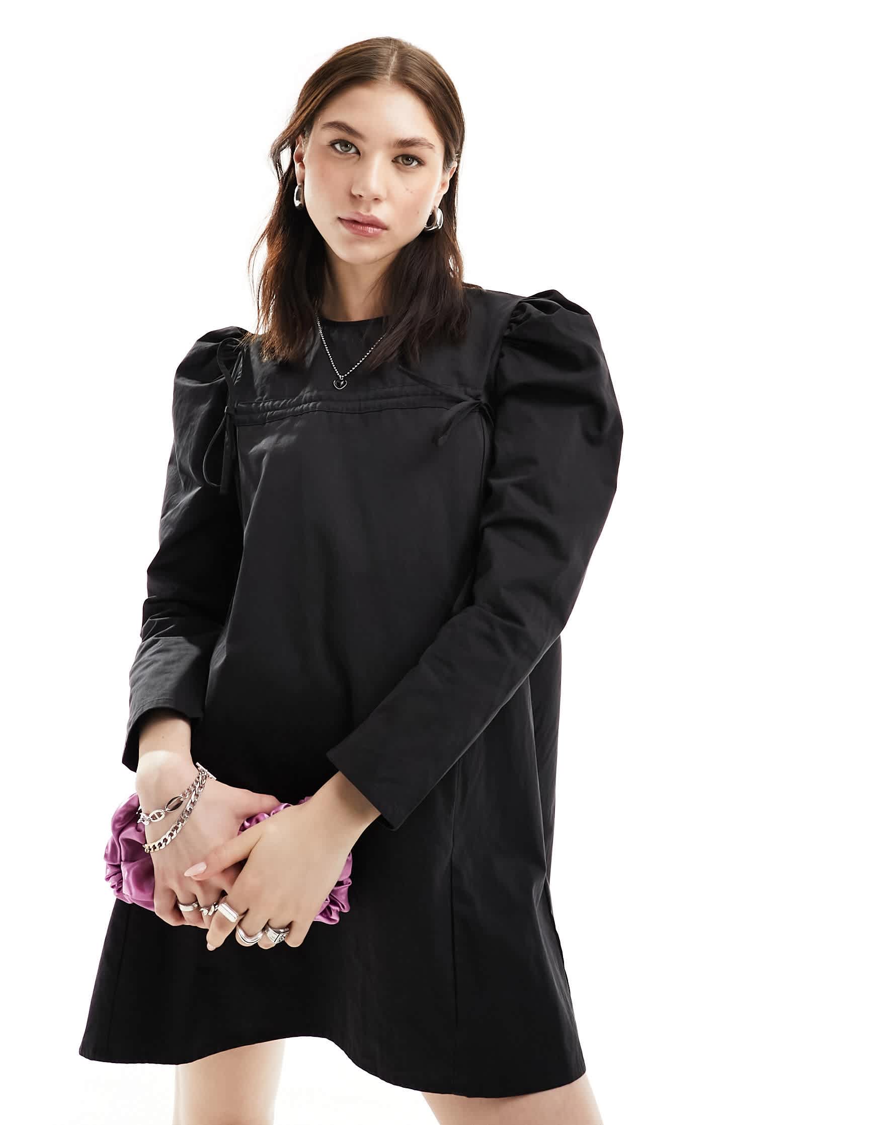 Ghospell ruched drawstring mini dress in black