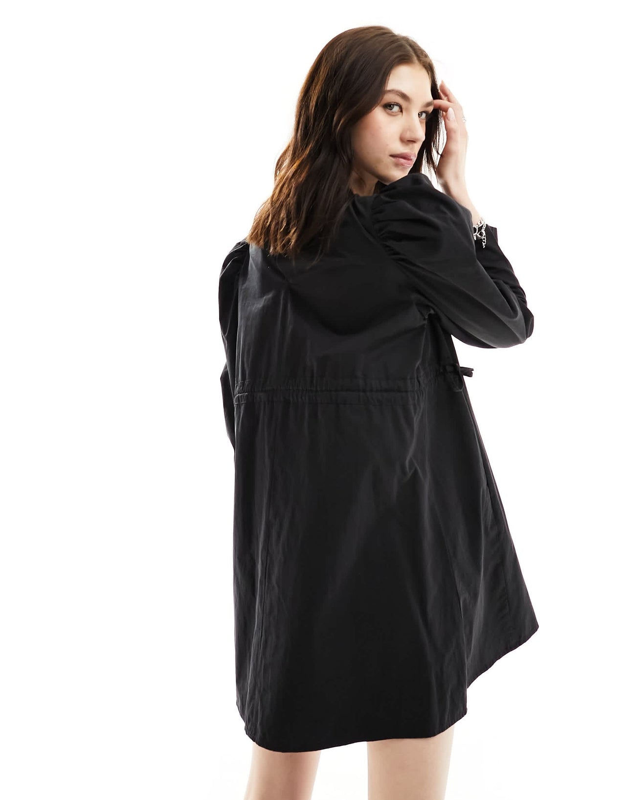 Ghospell ruched drawstring mini dress in black