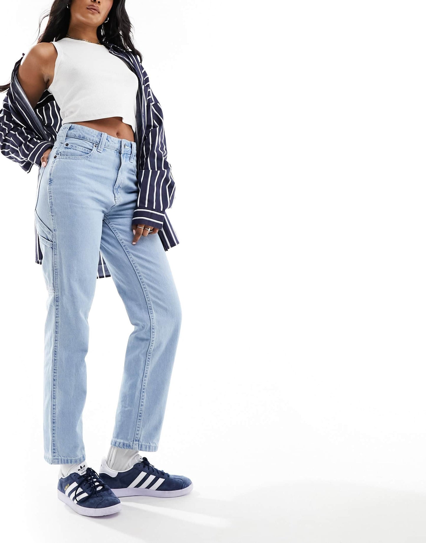 Dickies Ellendale mid rise straight fit denim mom jeans in light washed blue