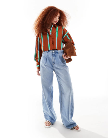 ASOS DESIGN ultimate cropped shirt in brown stripe