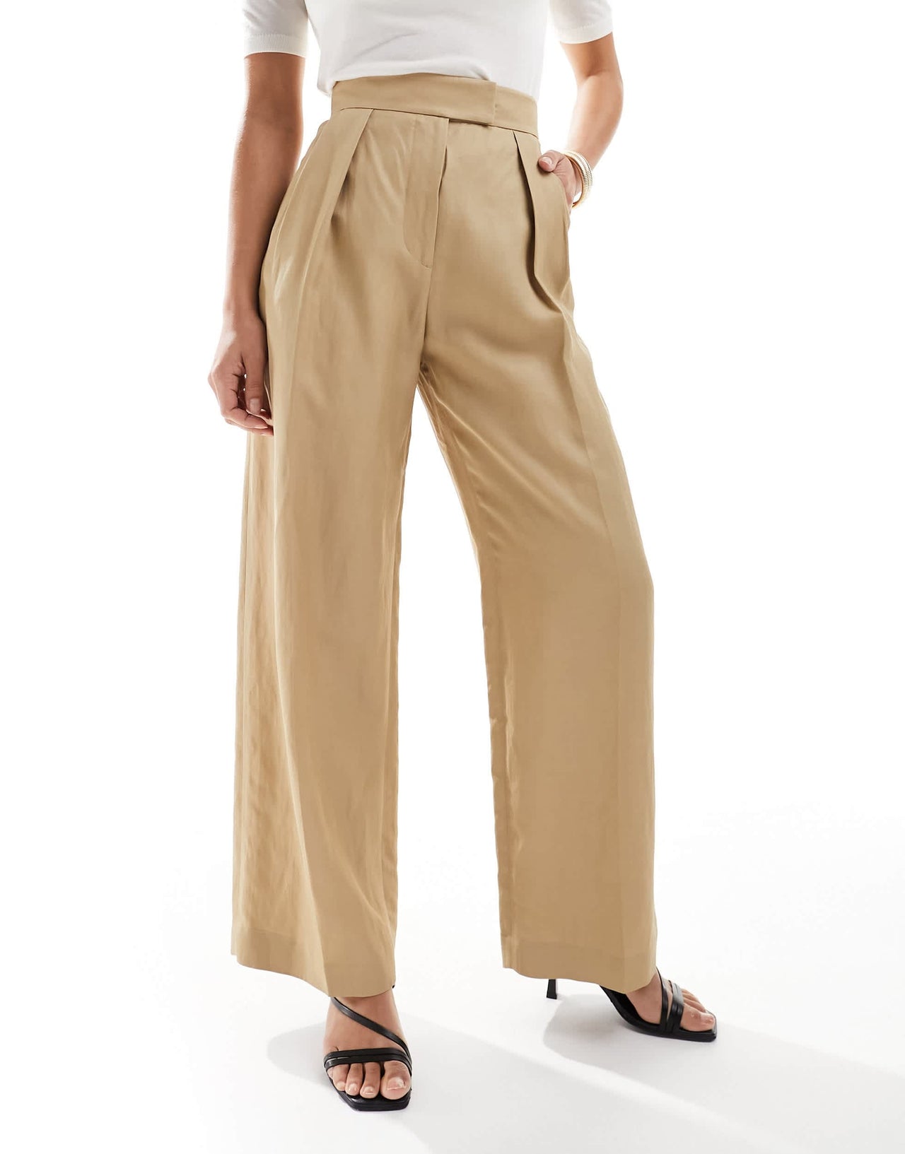 & Other Stories co-ord linen blend high waist trousers in beige