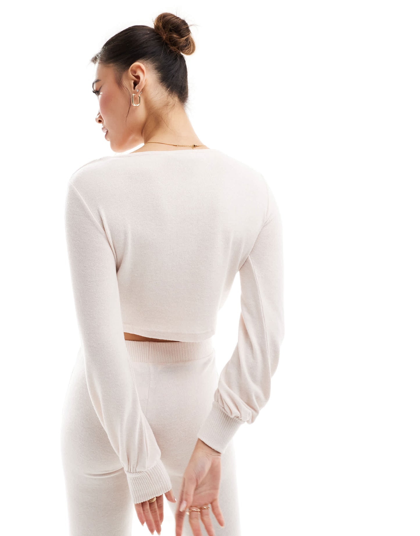 Boux Avenue long sleeve twist front lounge crop top in cream
