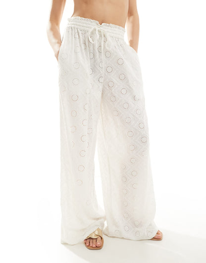Iisla & Bird broderie panel detail beach trouser co-ord in cream