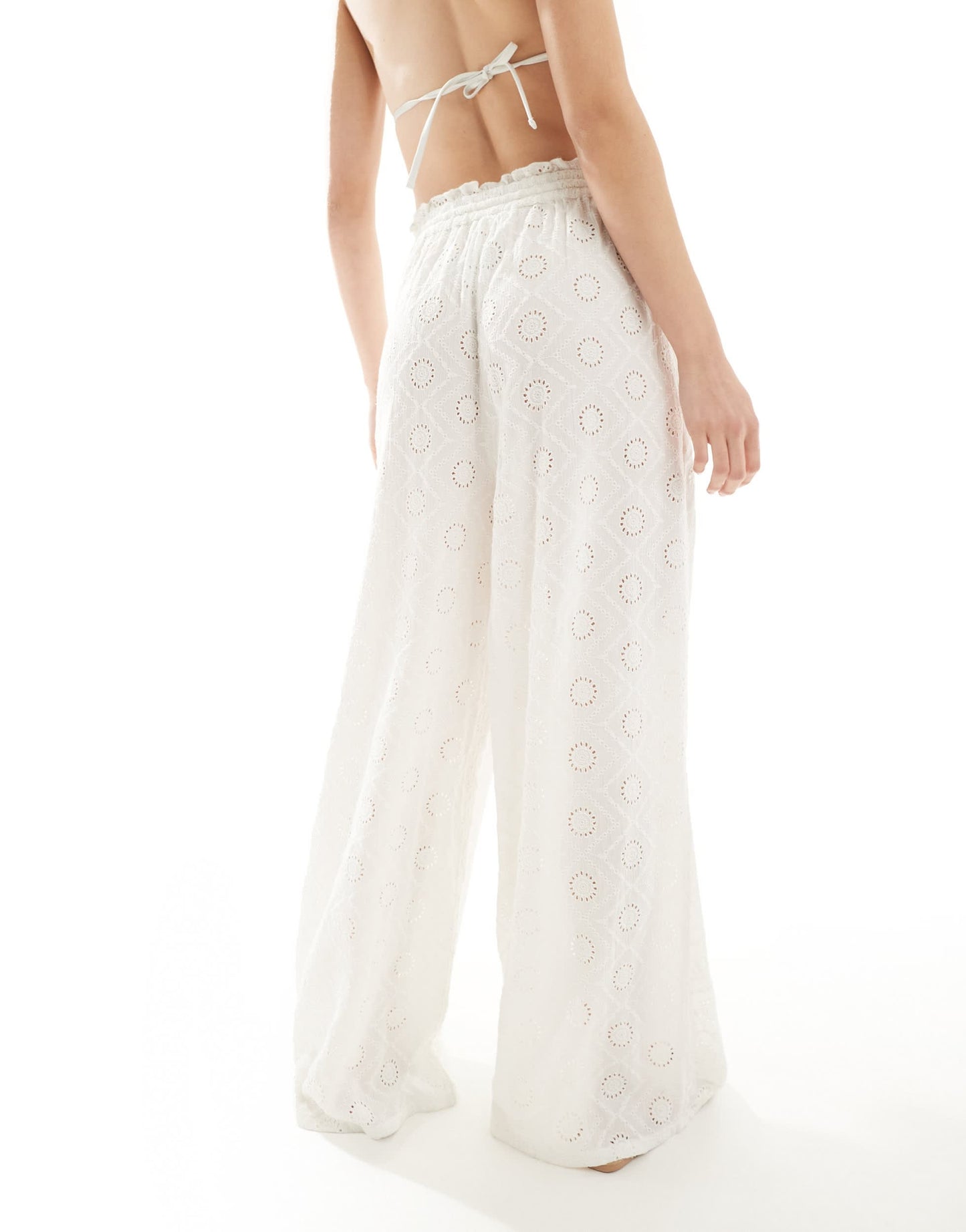 Iisla & Bird broderie panel detail beach trouser co-ord in cream