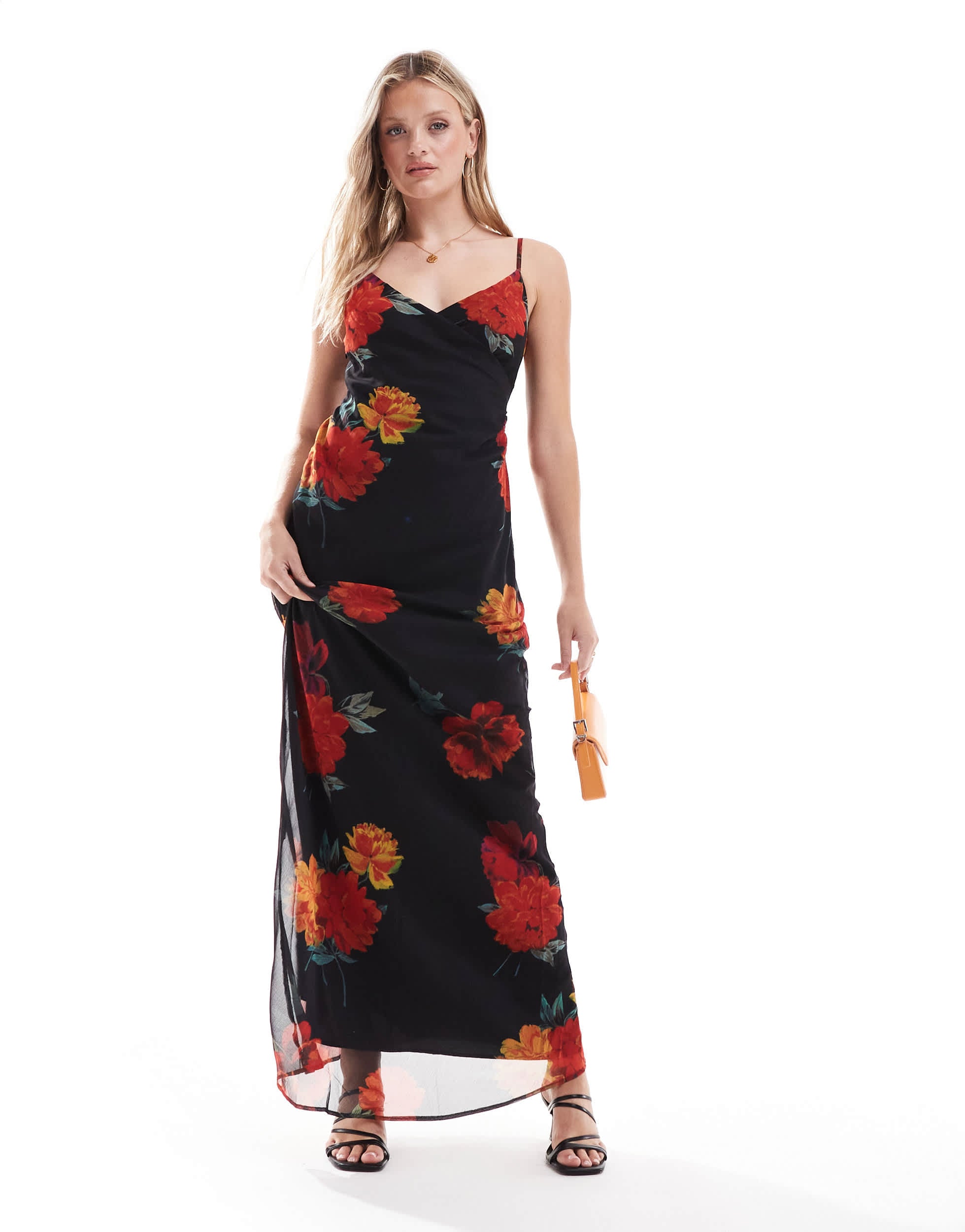 Hope & Ivy chiffon maxi cami dress in dark base floral