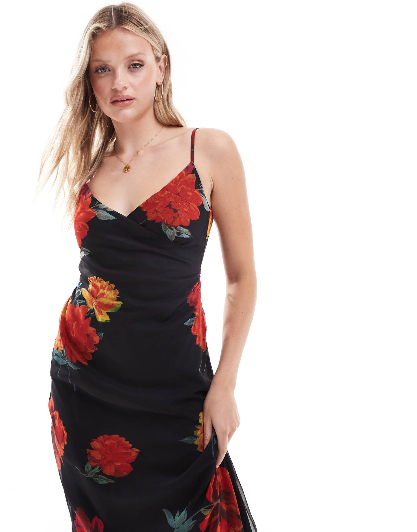 Hope & Ivy chiffon maxi cami dress in dark base floral