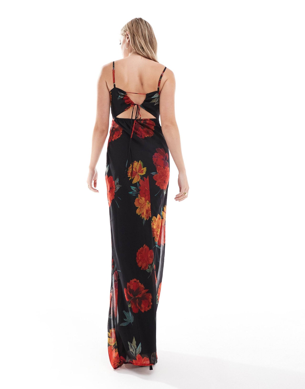 Hope & Ivy chiffon maxi cami dress in dark base floral