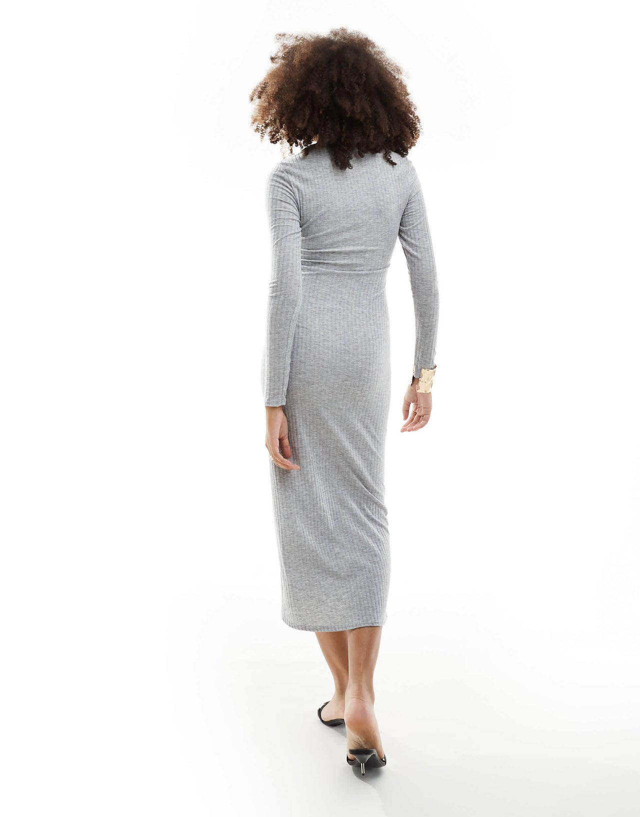 New Look ruched side split midi dress in grey