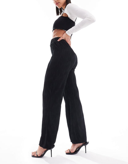 New Look ripple wide leg trousers in black
