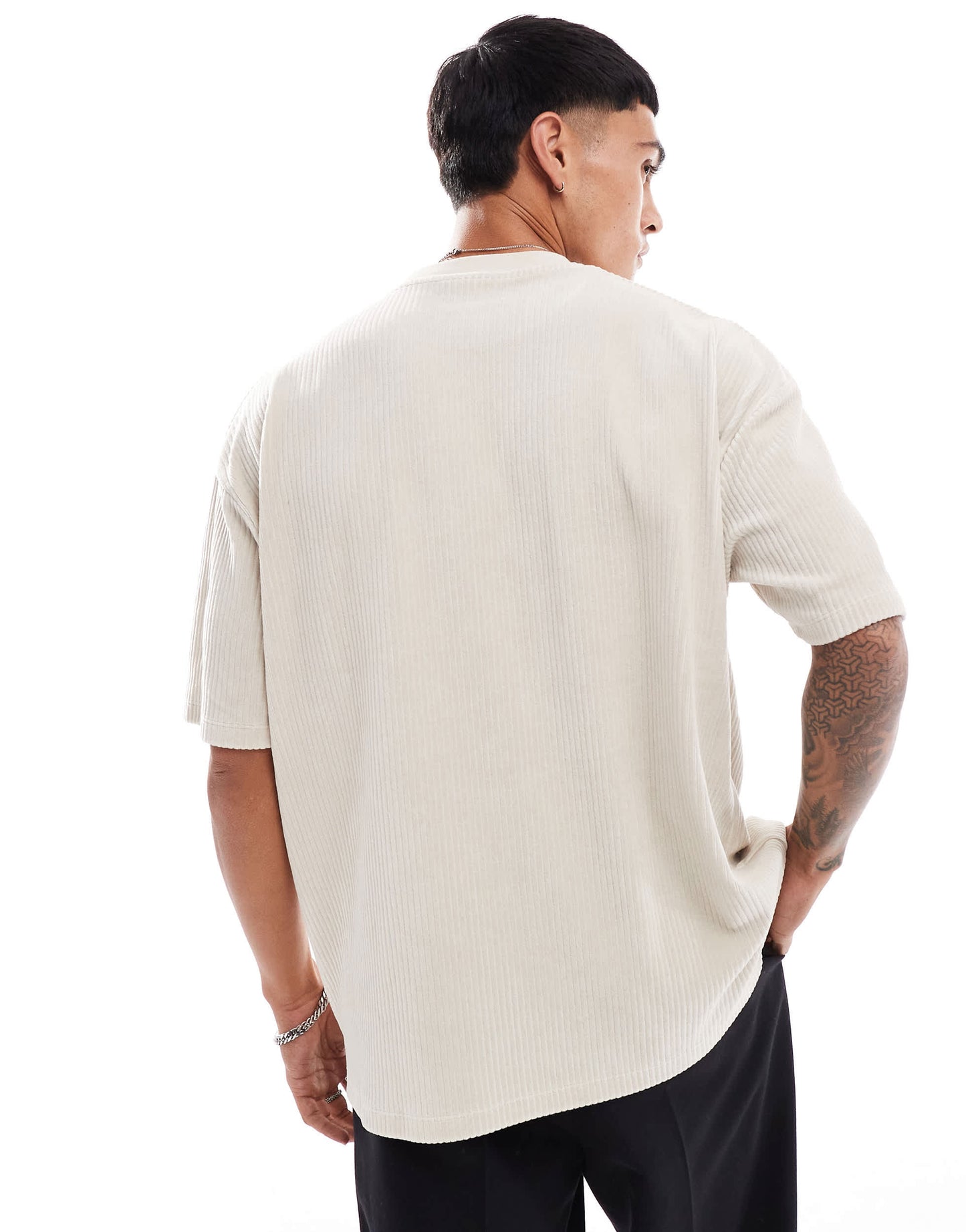 ASOS DESIGN oversized ribbed velour t-shirt in beige