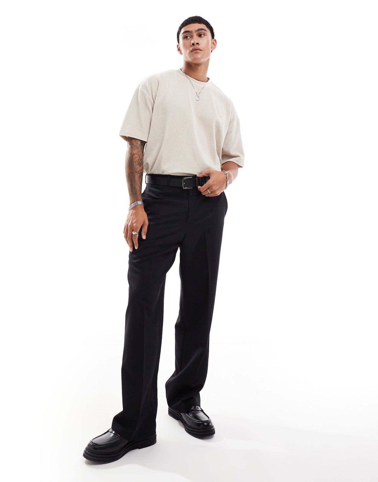 ASOS DESIGN oversized ribbed velour t-shirt in beige